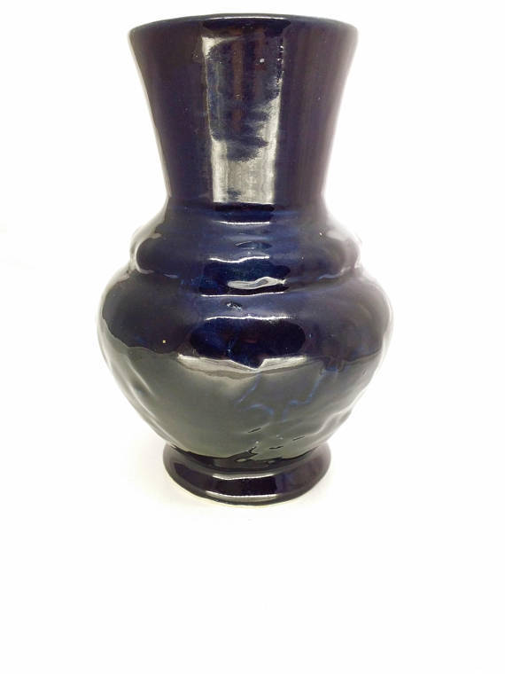 Red Wing Pottery, Rare Cobalt Blue Vase, 229 Oak Leaf Pattern, Art Deco