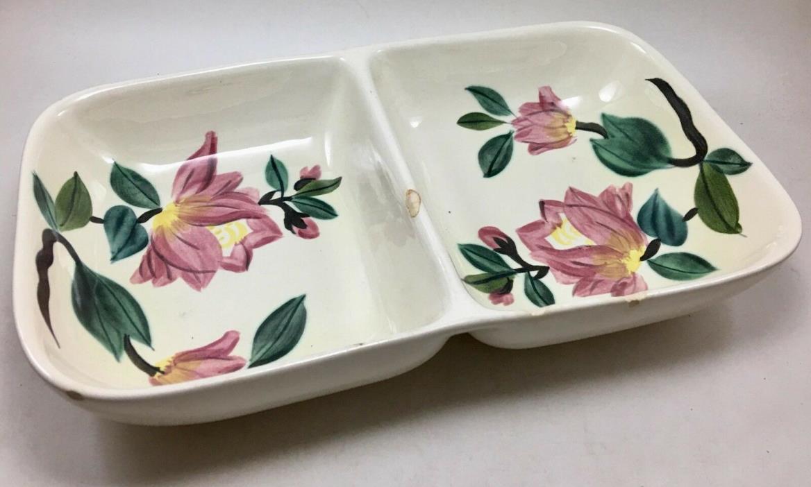 Vintage - Red Wing Pottery 292 - Divided Serving Dish - Hand Painted Flowers