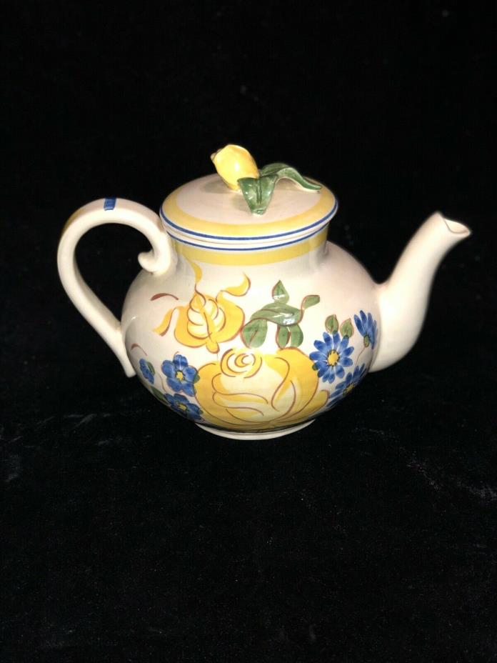 Red Wing China Brittney Teapot with lid Yellow Rose Blue Flowers Handpainted USA