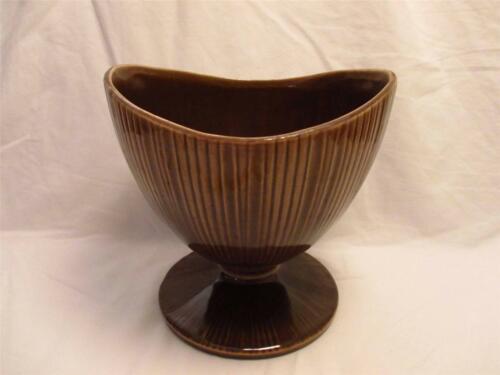 Vintage Red Wing 1458 Art Pottery Vase/Compote Brown Ribbed w/Foil Label