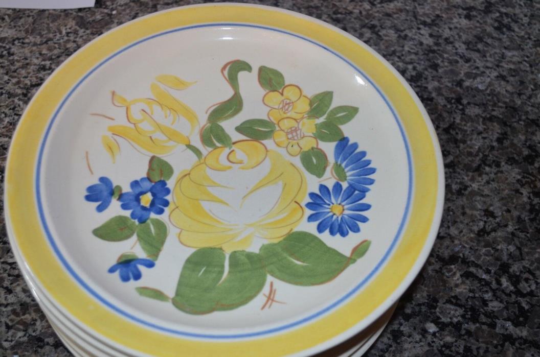 7 Vintage 1941 Red Wing Pottery Brittany Yellow Rose 10 inch dinner plates