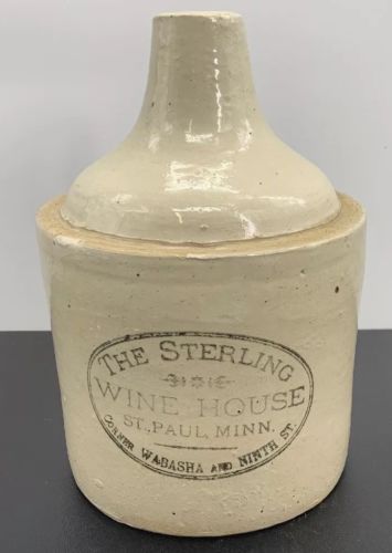 RARE Red Wing Stoneware Advertising Jug 1/2 Gallon Sterling Wine House St. Paul