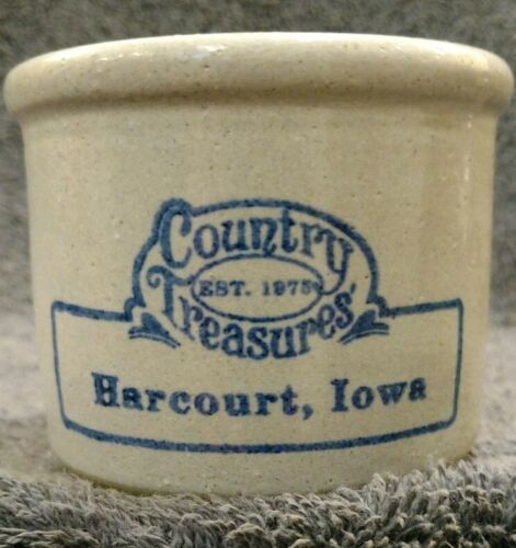 EUC Advertising CERAMIC Stoneware HARCOURT Iowa COUNTRY TREASURES MINI crock