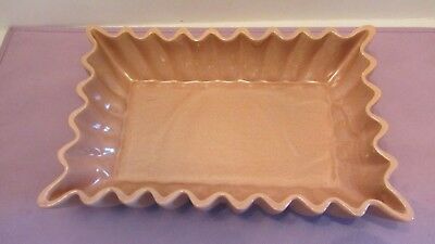Red Wing USA Pottery M-1486 Rectangle Fluted Scalloped Wavy Dish Peach Brown