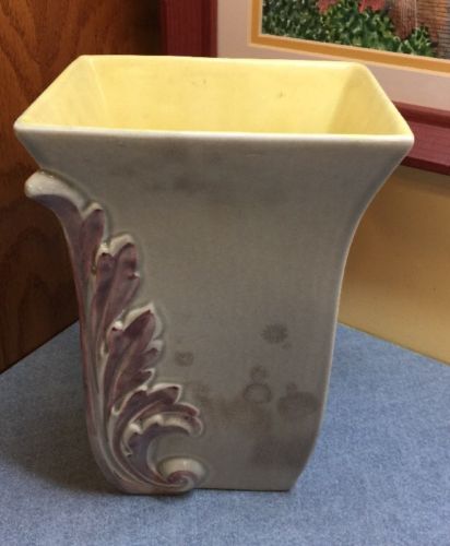 Red Wing Pottery Vase - 1105 - USA Art - 40s - Light Gray, Yellow, Planter 8