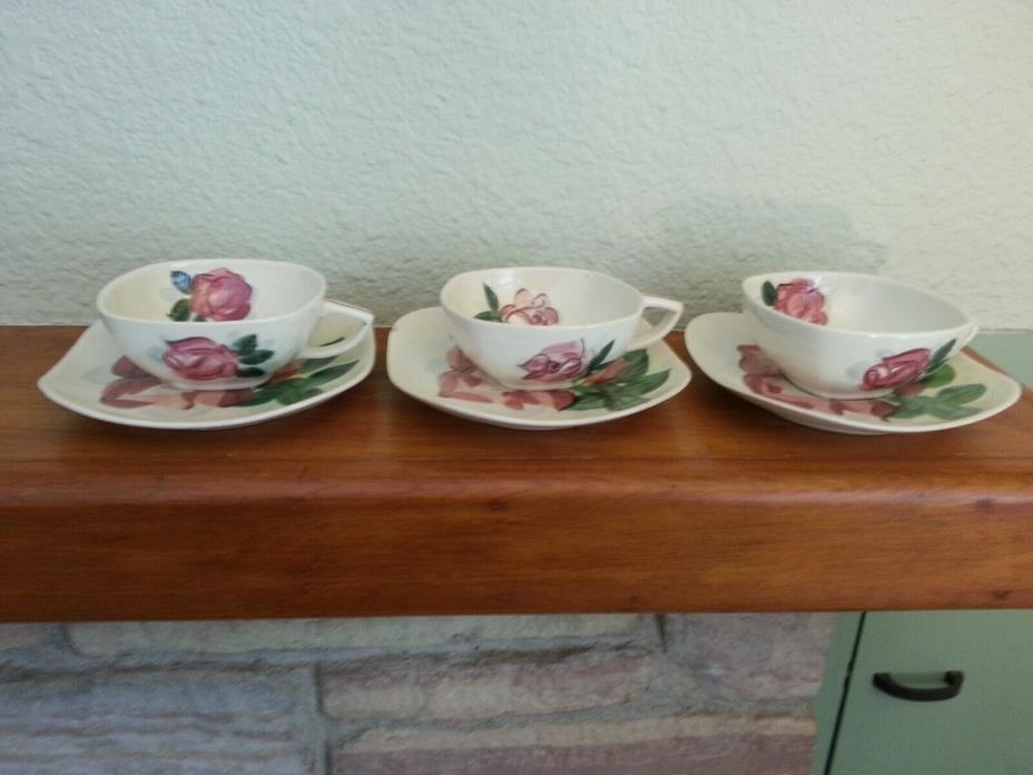 Vintage Red Wing Lexington Rose China Cups & Saucer, hand painted, collectible