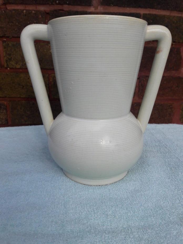 Vintage Narrow Ribbed Ivory Vase, Double Handles