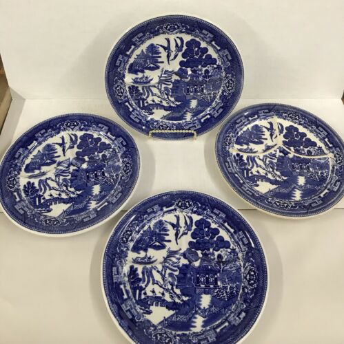 Set of 4 Vintage Restaurant Wellsville China Blue Willow Plate Divided 9 1/2
