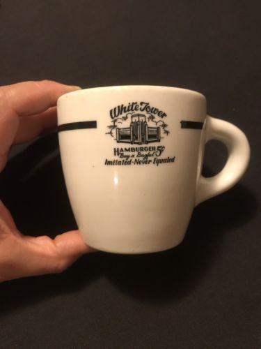 Early Vintage White Tower 5¢ Hamburgers Five Cent Restaurant Ware Coffee Mug Cup