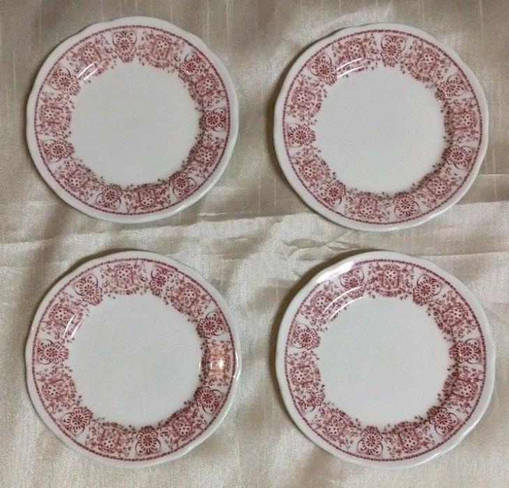 Vintage Dessert Plates Red White Jackson China Falls Creek PA C7 5.5 in Set of 4
