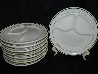 8 Buffalo China white green stripe divided dinner plates restaurant ware