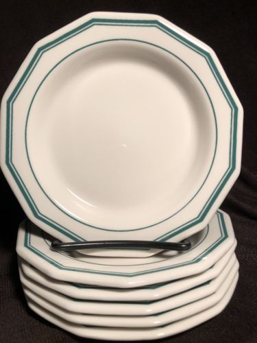 6 Sterling China MEDALLION 12-Sided Restaurant Ware GREEN LINE 6 1/2” Plates
