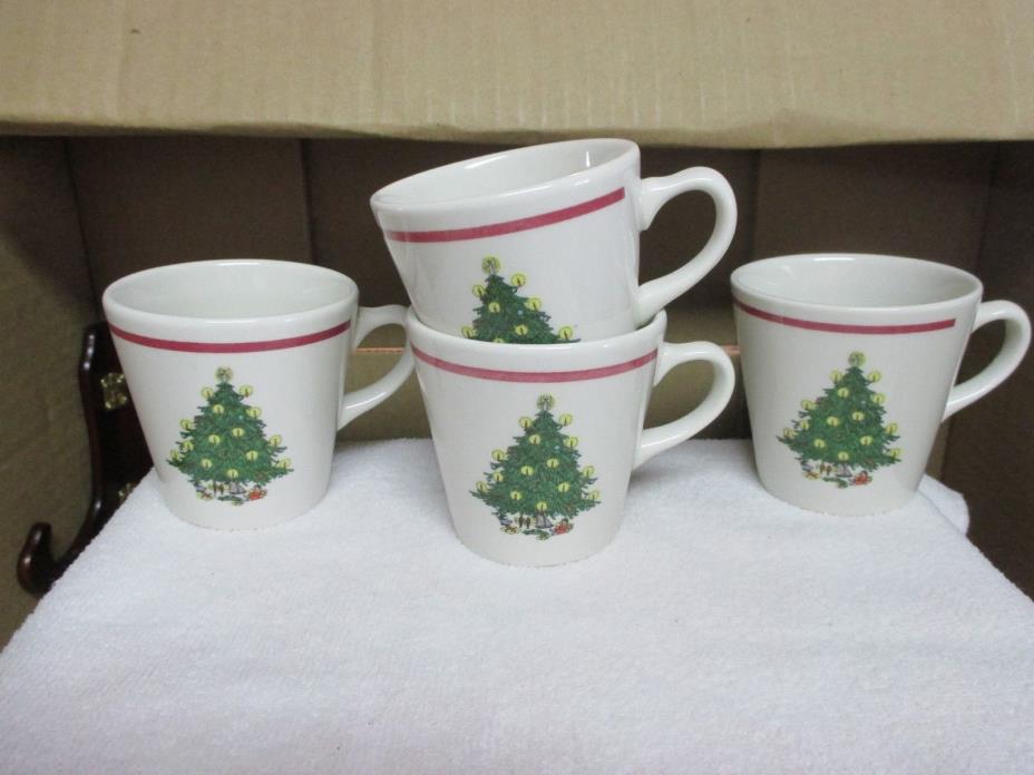 Vtg Homer Laughlin Best China Christmas Tree Coffee/Tea Cups Lot/4