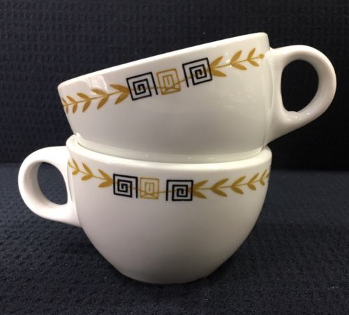 Shenango China Restaurant Ware Set Of 2 Vintage 8 Oz Coffee Cups USA Geometric