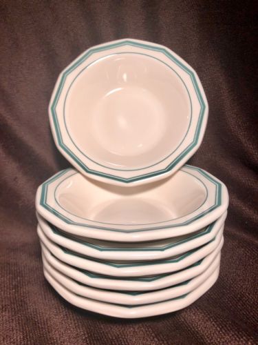 6 Sterling China MEDALLION 12-Sided Restaurant Ware GREEN LINE 5” Berry Bowls