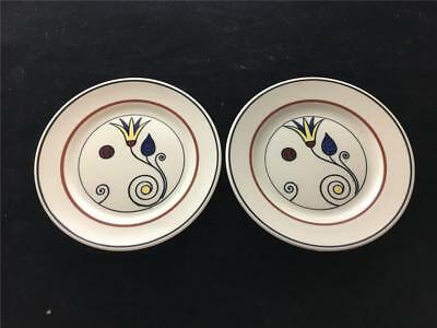 2 Buffalo China Geometric Art Deco Flower Ye Olde Ivory Plates