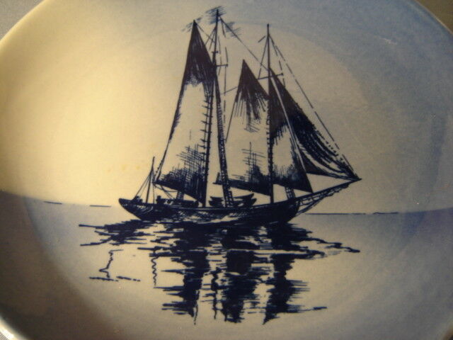 Vintage Jackson China Blue & White Boat On Water Pattern Plate