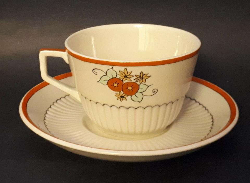 ART DECO STYLE COFFEE CUP & SAUCER RIDGWAY BEDFORD IVORY WARE CHARMING VINTAGE