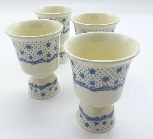 Antique Ridgeway Columbian Star 4 Egg Cups Cream with Blue Stars England China