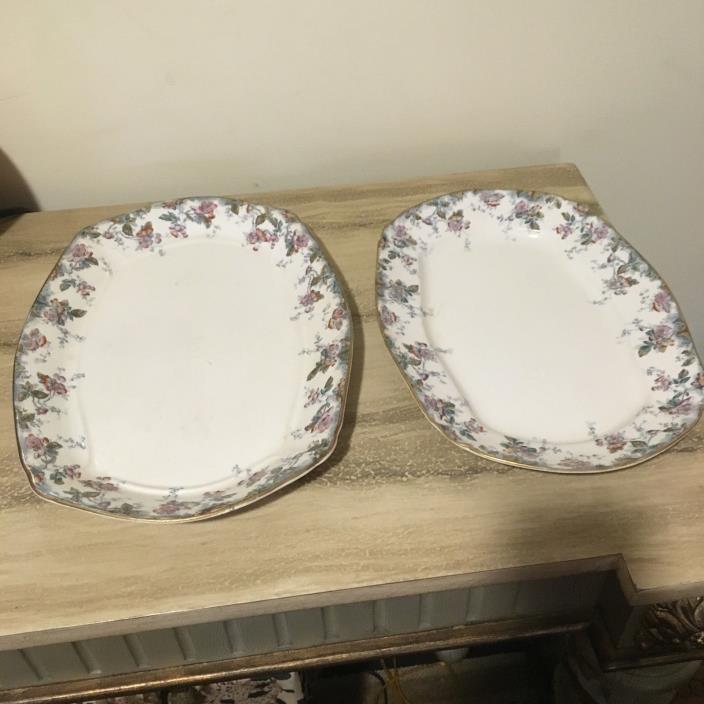 2 Antique Ridgways Royal Semi Porcelain Large Serving Platters England 1800's
