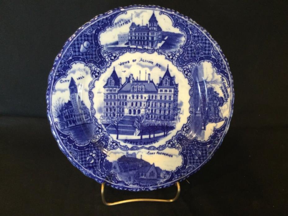 Vintage Collector Plate Blue & White Of Capitol &Public Buildings, Albany NY 9”
