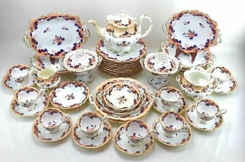 Antique 1800s Ridgway Baroque Pattern 52 Piece Set Chinoiserie China Porcelain