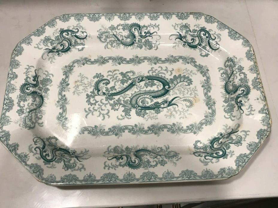 RARE 1800's 19th Century William Ridgway Co. Large Green Platter 