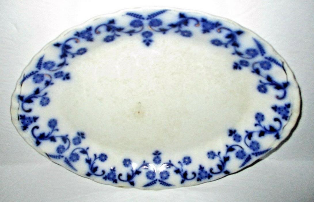 Antique Ridgways Brighton Flow Blue Platter Oval Serving Dish Floral RARE