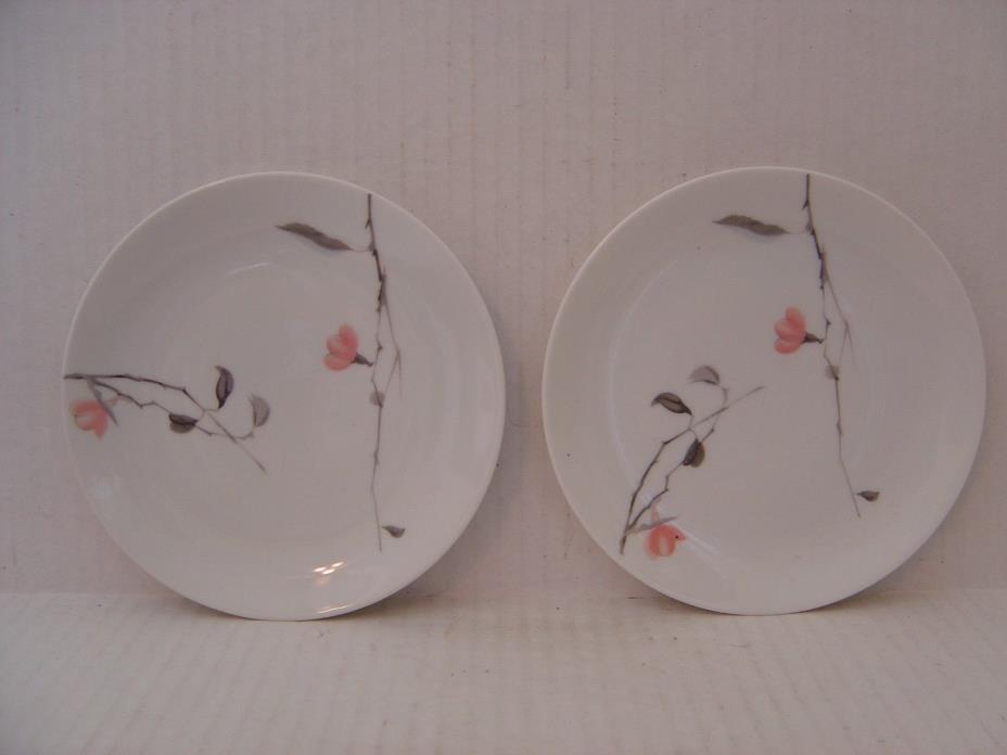 VINTAGE PAIR OF THOMAS ROSENTHAL QUINCE PATTERN BREAD PLATES PINK & GRAY FLORAL