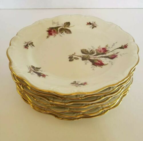 Rosenthal China Moss Rose Pompadour Set of 7 Bread and Butter Plates Germany