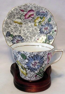 Rosina Bone China Made in England Floral w/Gold Trim Tea Cup & Saucer