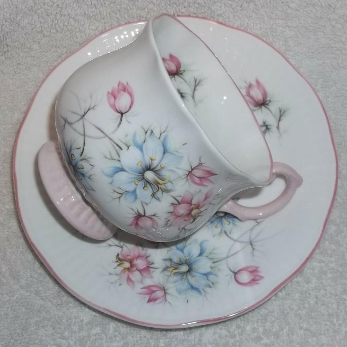 Vintage Pink & Blue Beautiful Queen's Tea Cup & Saucer Rosina English Bone China