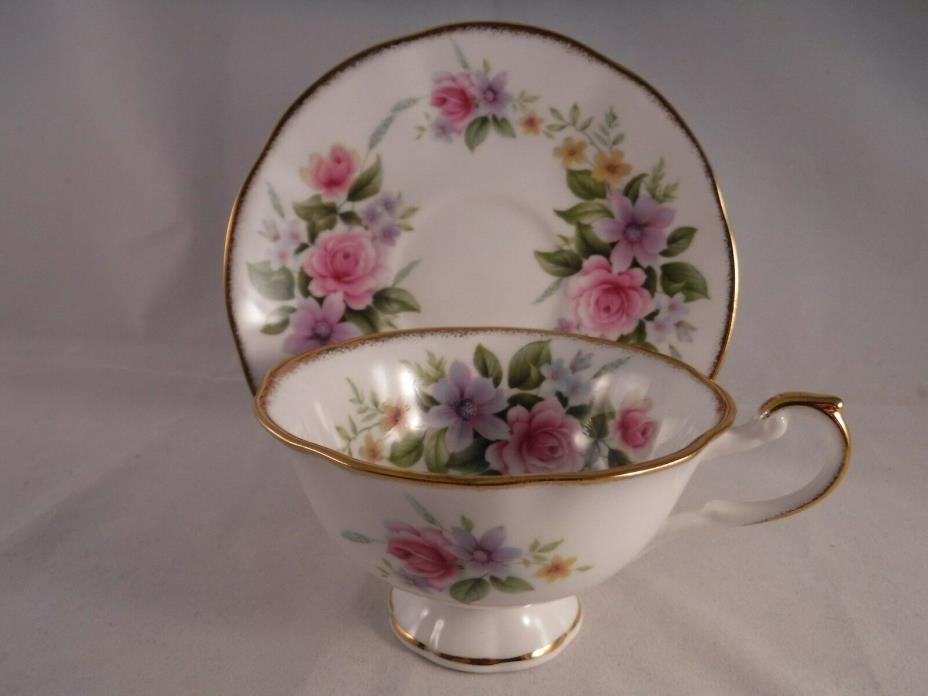 QUEEN'S BONE CHINA CUP SAUCER ROSINA PASTEL FLORAL DESIGN  ENGLAND GOLD TRIM