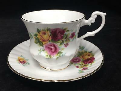 Lovely Royal Minster Fine Bone China Cup & Saucer Set w/ Pink Yellow Red Roses