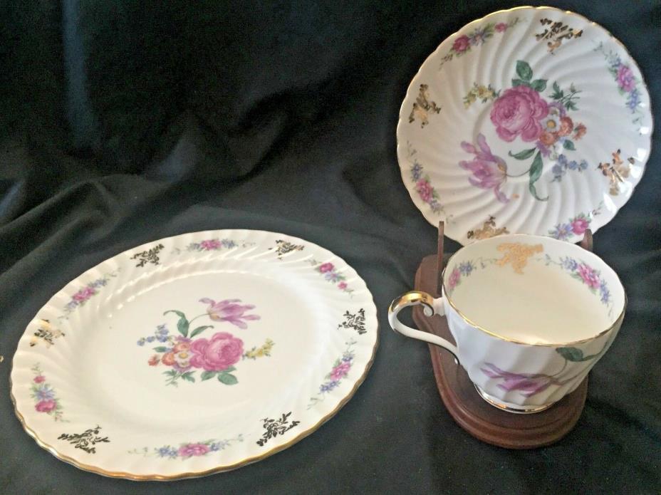 John Aynsley China Footed Teacup, Saucer and Luncheon Plate Set in Pattern 2301