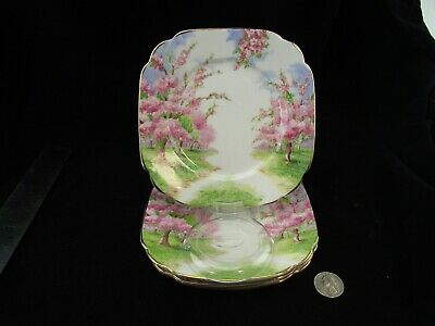 SET OF 4  ROYAL ALBERT BLOSSOM TIME SQUARE BREAD AND BUTTER   6 1/4