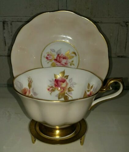Vintage Royal Albert England Peach with Pink Roses Gold Accent Cup Saucer Set