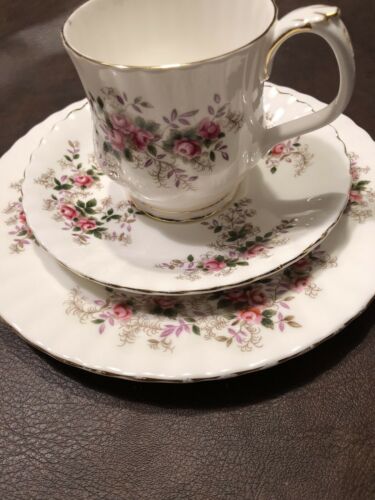 ROYAL ALBERT Bone China Lavender Rose Dessert Plate, Coffee Cup and Saucer