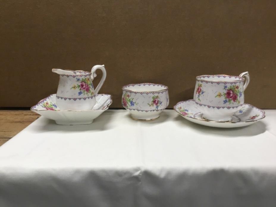 Royal Albert Cross Stitch Floral Teacup Saucer sugar creamer Bone China England