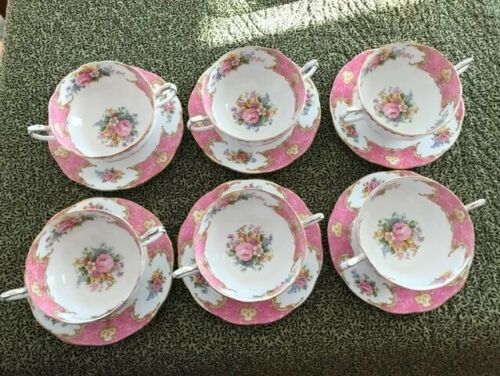 6 Royal Albert Lady Carlyle Cream Soup Bowls 1# Quality England Excellent HTF