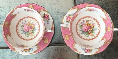 2 Royal Albert Lady Carlyle Cream Soup Bowls And Saucer 1# Quality England Rare