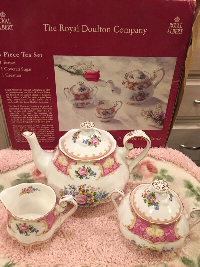 Royal Albert-Lady Carlyle Bone China-Tea Set, Tea Pot-Creamer-Covered Sugar