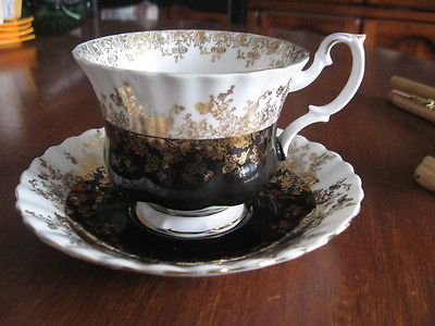 CUP SAUCER ROYAL ALBERT BONE CHINA ENGLAND BLACK