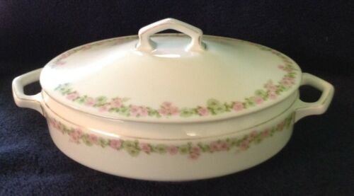 Antique Royal Bayreuth Bavaria Hand Painted Porcelain Oval Casserole Dish