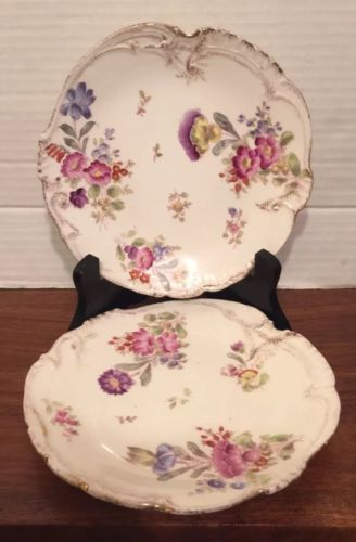 Pair Of Antique Royal Bonn Hand Painted 6 1/4” Dessert Plates