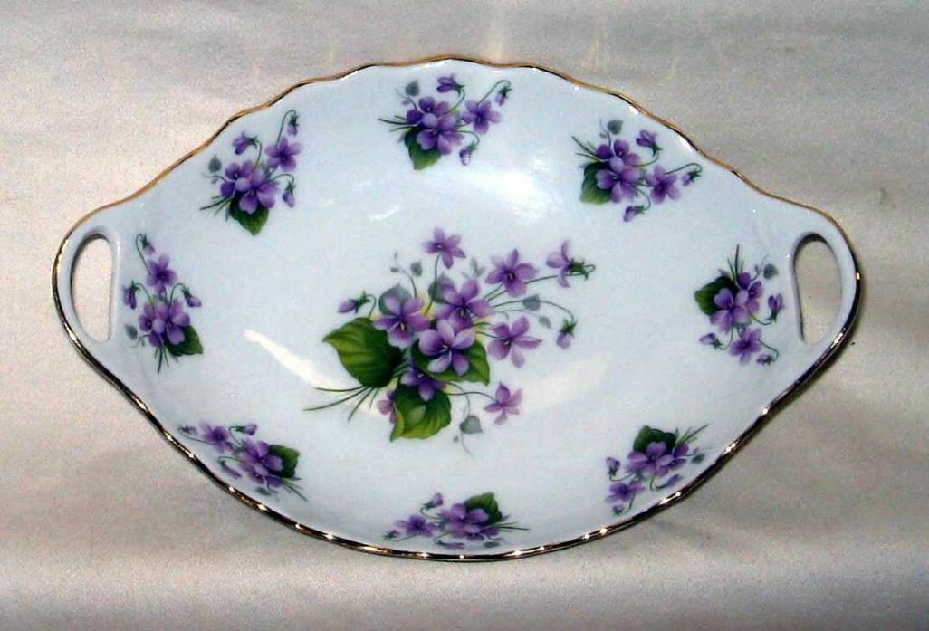 Tiny Purple Flowers White Handled Dish Gloria Fine Porcelain Bayreuth Germany