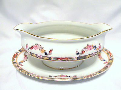 Royal Bayreuth Bavaria Rob83 Plated Gravy Boat Colorful Floral Swags & Gold Trim