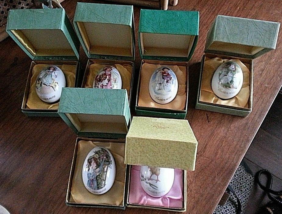 Set of 1974-1979 Royal Bayreuth Germany Ceramic Easter Eggs with Hinged Boxes