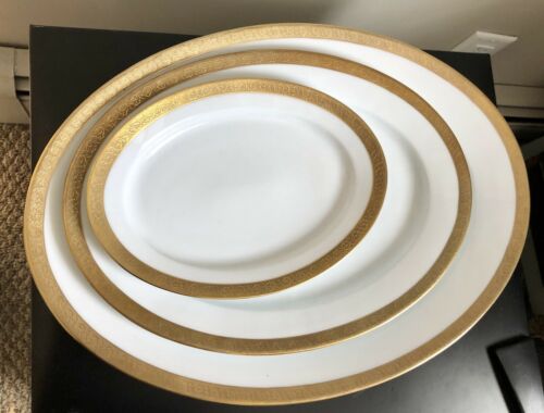 3 Heavily Encrusted Gold Porcelain Royal Beyreuth Coingold Serving Platters
