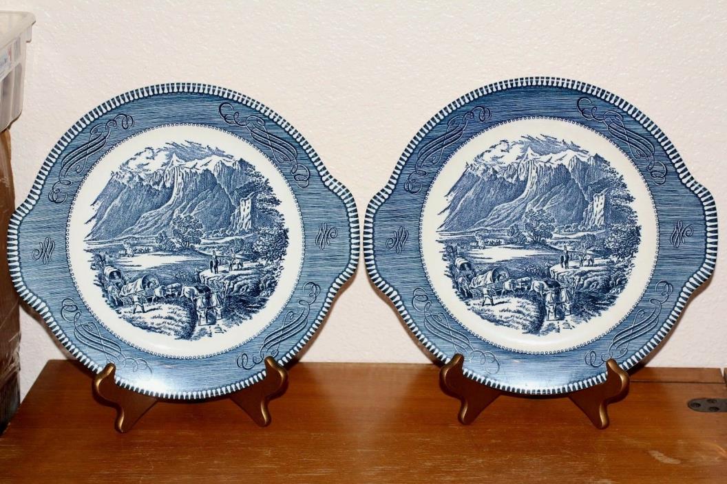 (2) Currier & Ives Tab Handled Cake Plate 